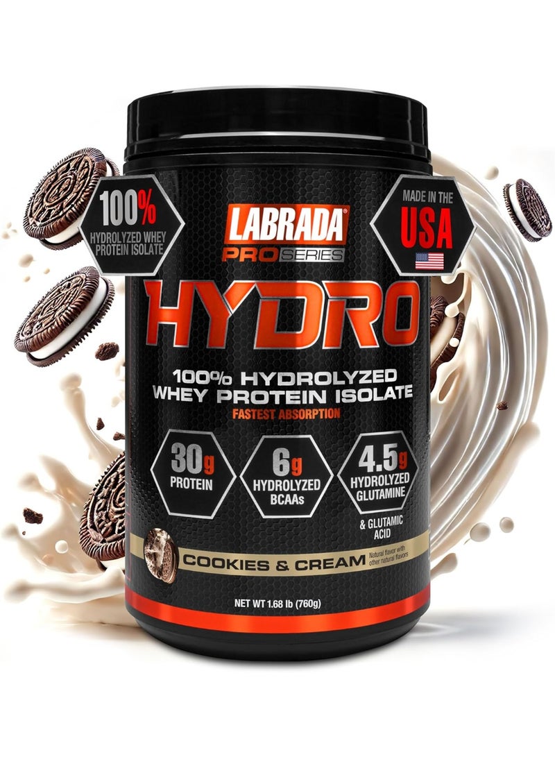 LABRADA Lab ProSeries Hydro 100% Hydrolyzed Whey Protein Isolate 1.68lb Cookies & Cream - Image 1